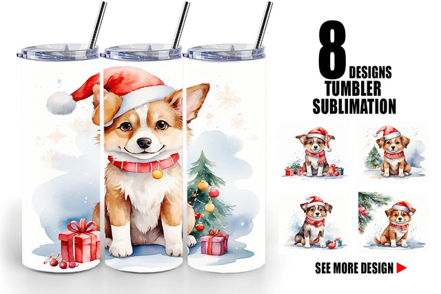 Tumbler Wrap Watercolor Christmas Dog Sublimation artnoy 