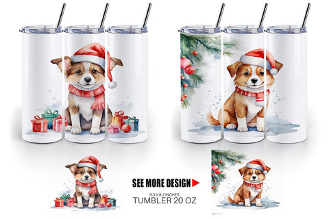 Tumbler Wrap Watercolor Christmas Dog Sublimation artnoy 