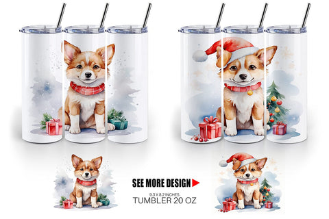 Tumbler Wrap Watercolor Christmas Dog Sublimation artnoy 