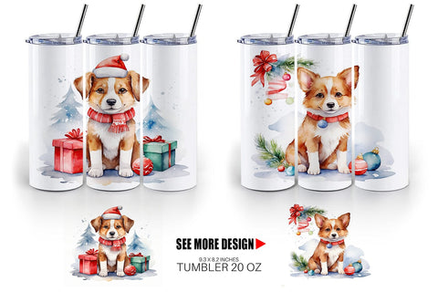 Tumbler Wrap Watercolor Christmas Dog Sublimation artnoy 