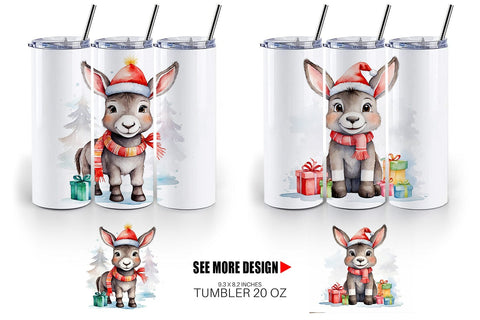 Tumbler Wrap Watercolor Christmas donkey Sublimation artnoy 