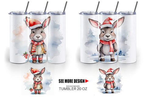 Tumbler Wrap Watercolor Christmas donkey Sublimation artnoy 