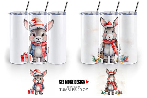 Tumbler Wrap Watercolor Christmas donkey Sublimation artnoy 