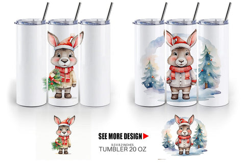 Tumbler Wrap Watercolor Christmas donkey Sublimation artnoy 