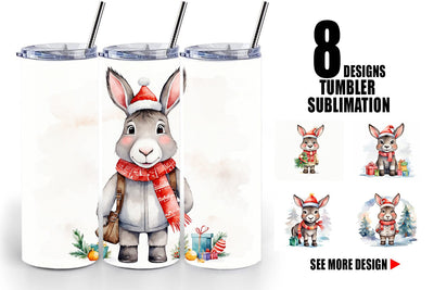 Tumbler Wrap Watercolor Christmas donkey Sublimation artnoy 