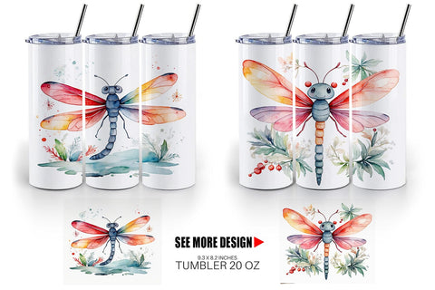 Tumbler Wrap Watercolor Christmas Dragonfly Sublimation artnoy 