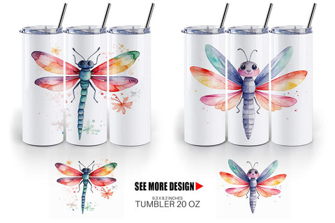 Tumbler Wrap Watercolor Christmas Dragonfly Sublimation artnoy 