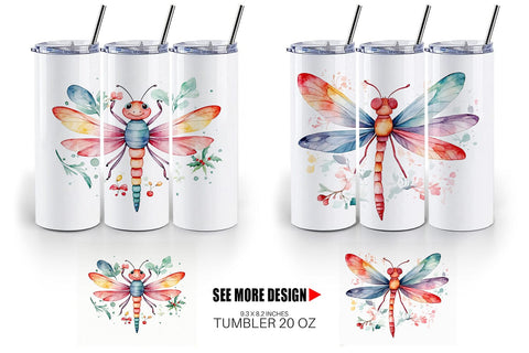 Tumbler Wrap Watercolor Christmas Dragonfly Sublimation artnoy 