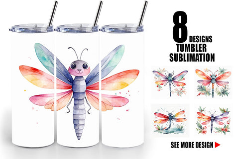 Tumbler Wrap Watercolor Christmas Dragonfly Sublimation artnoy 