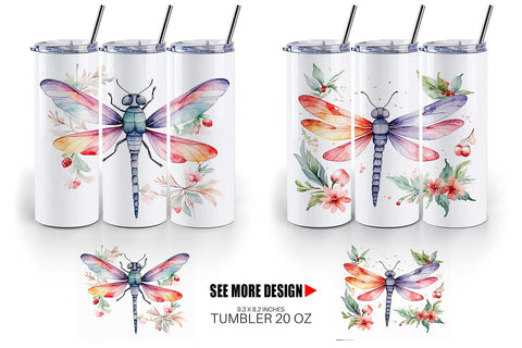 Tumbler Wrap Watercolor Christmas Dragonfly Sublimation artnoy 