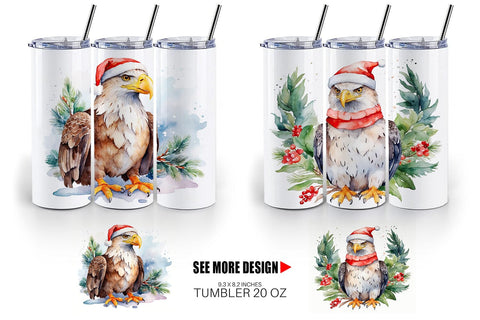 Tumbler Wrap Watercolor Christmas Eagle Sublimation artnoy 