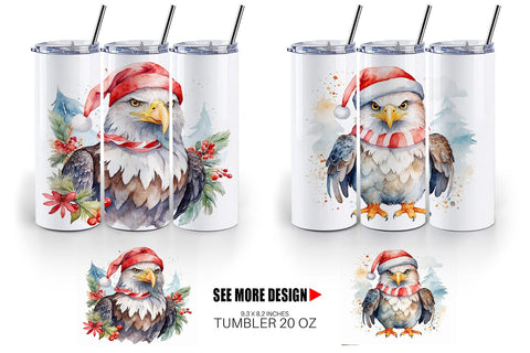 Tumbler Wrap Watercolor Christmas Eagle Sublimation artnoy 