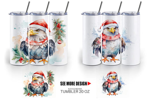 Tumbler Wrap Watercolor Christmas Eagle Sublimation artnoy 