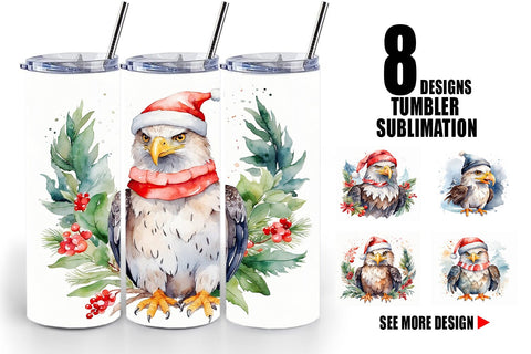Tumbler Wrap Watercolor Christmas Eagle Sublimation artnoy 
