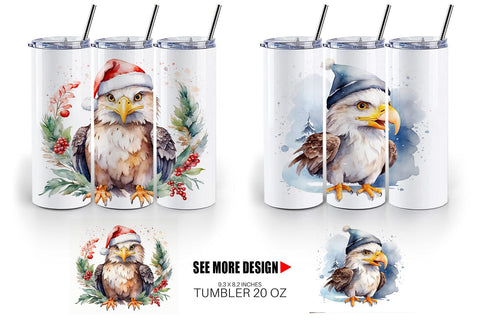Tumbler Wrap Watercolor Christmas Eagle Sublimation artnoy 