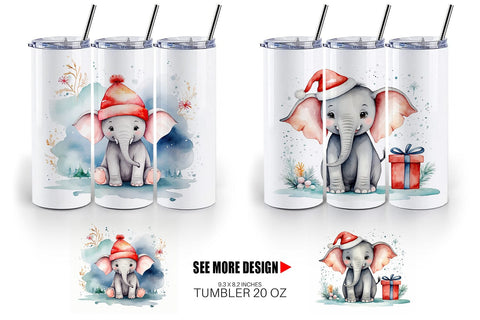Tumbler Wrap Watercolor Christmas Elephant Sublimation artnoy 