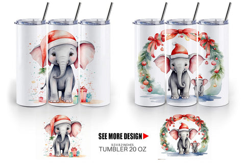 Tumbler Wrap Watercolor Christmas Elephant Sublimation artnoy 