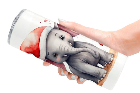Tumbler Wrap Watercolor Christmas Elephant Sublimation artnoy 