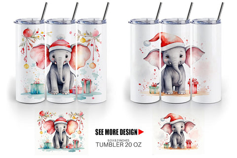 Tumbler Wrap Watercolor Christmas Elephant Sublimation artnoy 