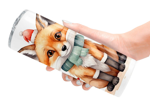 Tumbler Wrap Watercolor Christmas Fox Sublimation artnoy 