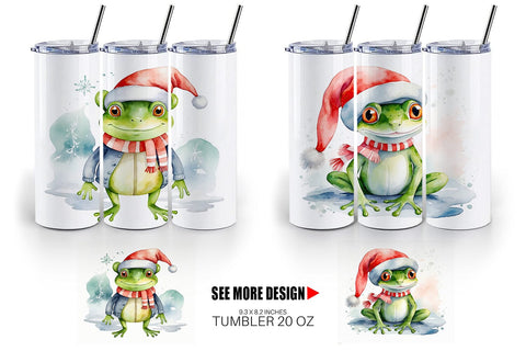 Tumbler Wrap Watercolor Christmas Frog Sublimation artnoy 