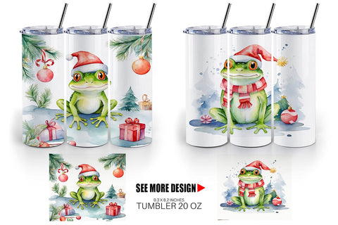 Tumbler Wrap Watercolor Christmas Frog Sublimation artnoy 