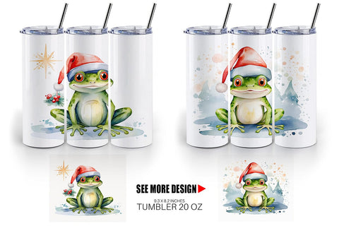 Tumbler Wrap Watercolor Christmas Frog Sublimation artnoy 