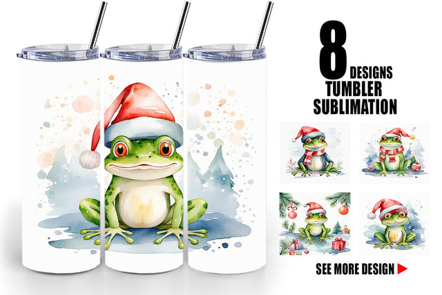 Tumbler Wrap Watercolor Christmas Frog Sublimation artnoy 