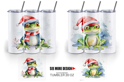 Tumbler Wrap Watercolor Christmas Frog Sublimation artnoy 