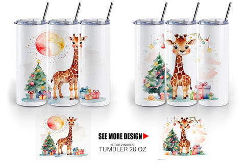 Tumbler Wrap Watercolor Christmas Giraffe Sublimation artnoy 