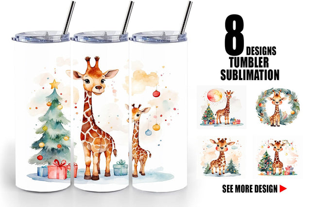 Tumbler Wrap Watercolor Christmas Giraffe Sublimation artnoy 