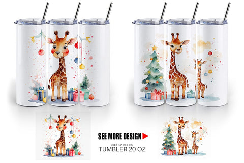 Tumbler Wrap Watercolor Christmas Giraffe Sublimation artnoy 