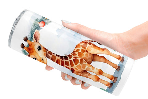 Tumbler Wrap Watercolor Christmas Giraffe Sublimation artnoy 