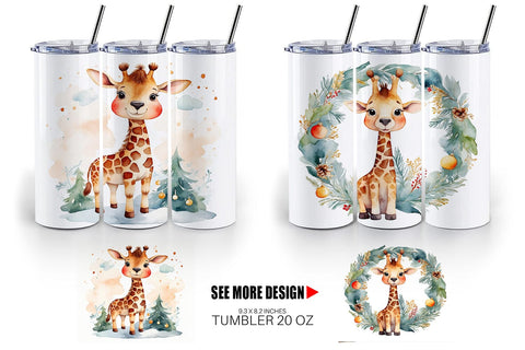 Tumbler Wrap Watercolor Christmas Giraffe Sublimation artnoy 