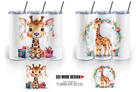 Tumbler Wrap Watercolor Christmas Giraffe Sublimation artnoy 
