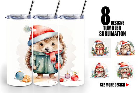 Tumbler Wrap Watercolor Christmas Hedgehog Sublimation artnoy 