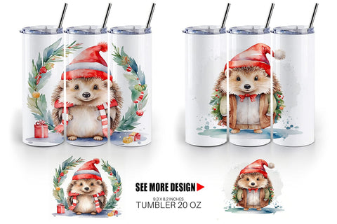 Tumbler Wrap Watercolor Christmas Hedgehog Sublimation artnoy 