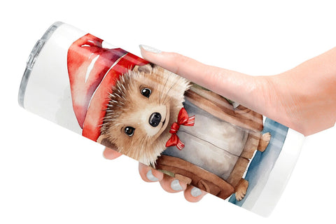 Tumbler Wrap Watercolor Christmas Hedgehog Sublimation artnoy 