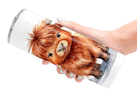 Tumbler Wrap Watercolor Christmas Highland Cow Sublimation artnoy 