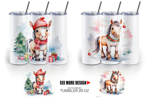 Tumbler Wrap Watercolor Christmas Horse Sublimation artnoy 