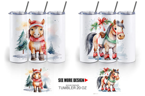 Tumbler Wrap Watercolor Christmas Horse Sublimation artnoy 