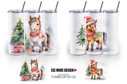 Tumbler Wrap Watercolor Christmas Horse Sublimation artnoy 