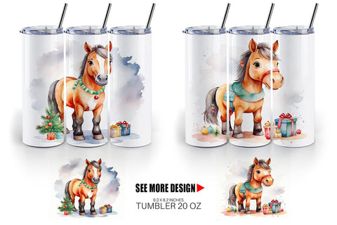 Tumbler Wrap Watercolor Christmas Horse Sublimation artnoy 