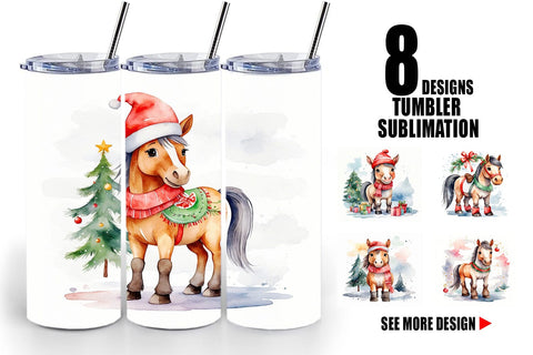 Tumbler Wrap Watercolor Christmas Horse Sublimation artnoy 