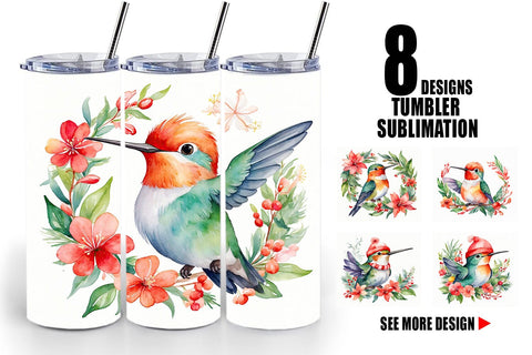Tumbler Wrap Watercolor Christmas Hummingbird Sublimation artnoy 