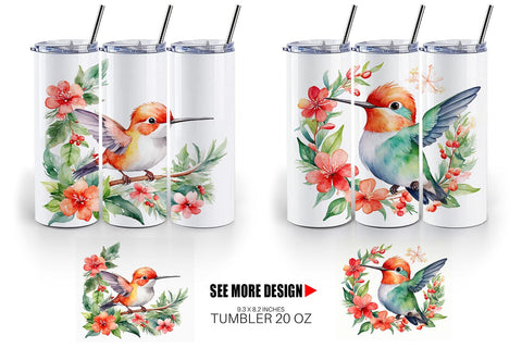 Tumbler Wrap Watercolor Christmas Hummingbird Sublimation artnoy 