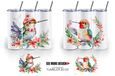 Tumbler Wrap Watercolor Christmas Hummingbird Sublimation artnoy 