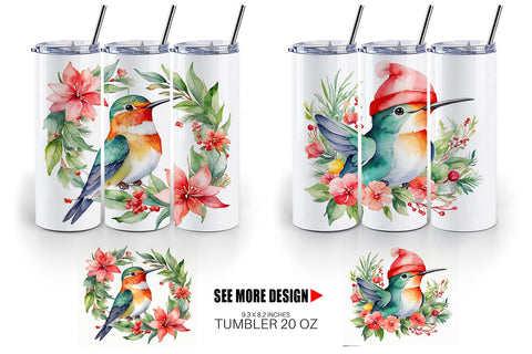 Tumbler Wrap Watercolor Christmas Hummingbird Sublimation artnoy 
