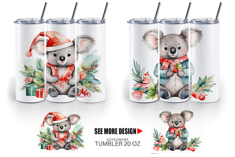 Tumbler Wrap Watercolor Christmas Koala Sublimation artnoy 