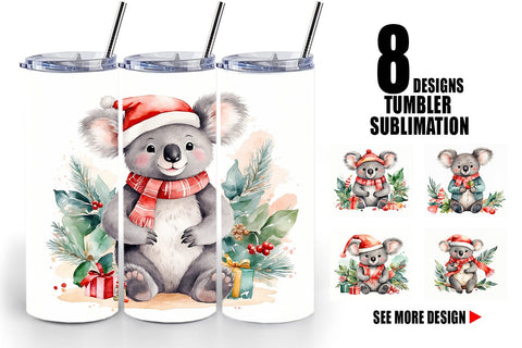 Tumbler Wrap Watercolor Christmas Koala Sublimation artnoy 